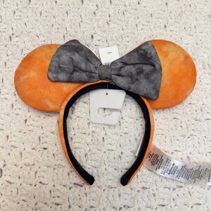 Disney Parks 2022 Halloween Minnie Mouse Ears Headband Orange Gray Acid Wash